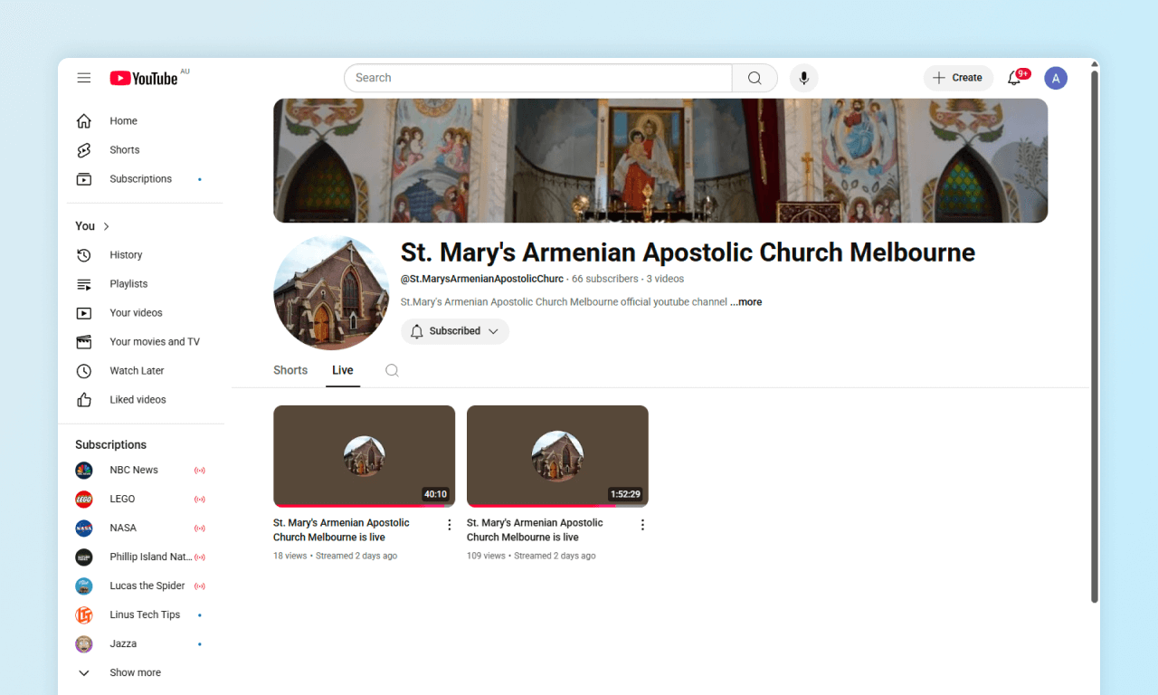 St Mary's Armenian Church Melbourne - YouTube channel screenshot